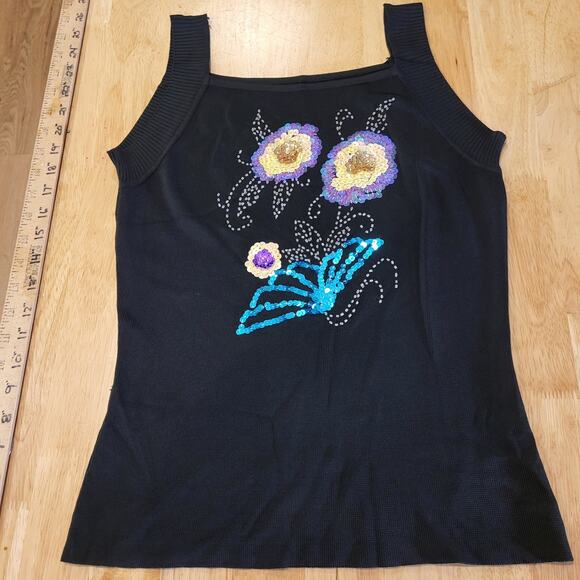 Vintage Cotton Blend Black Beaded Embroidered Knit Tank Sleeveless Sweater - Picture 1 of 9